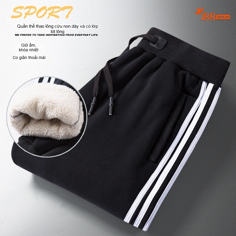 Quần Nỉ Nam Cotton Lông Cừu Non Dày Dặn Lót Lông Giữ Nhiệt Ống Bo Màu Đen, Xám, Be