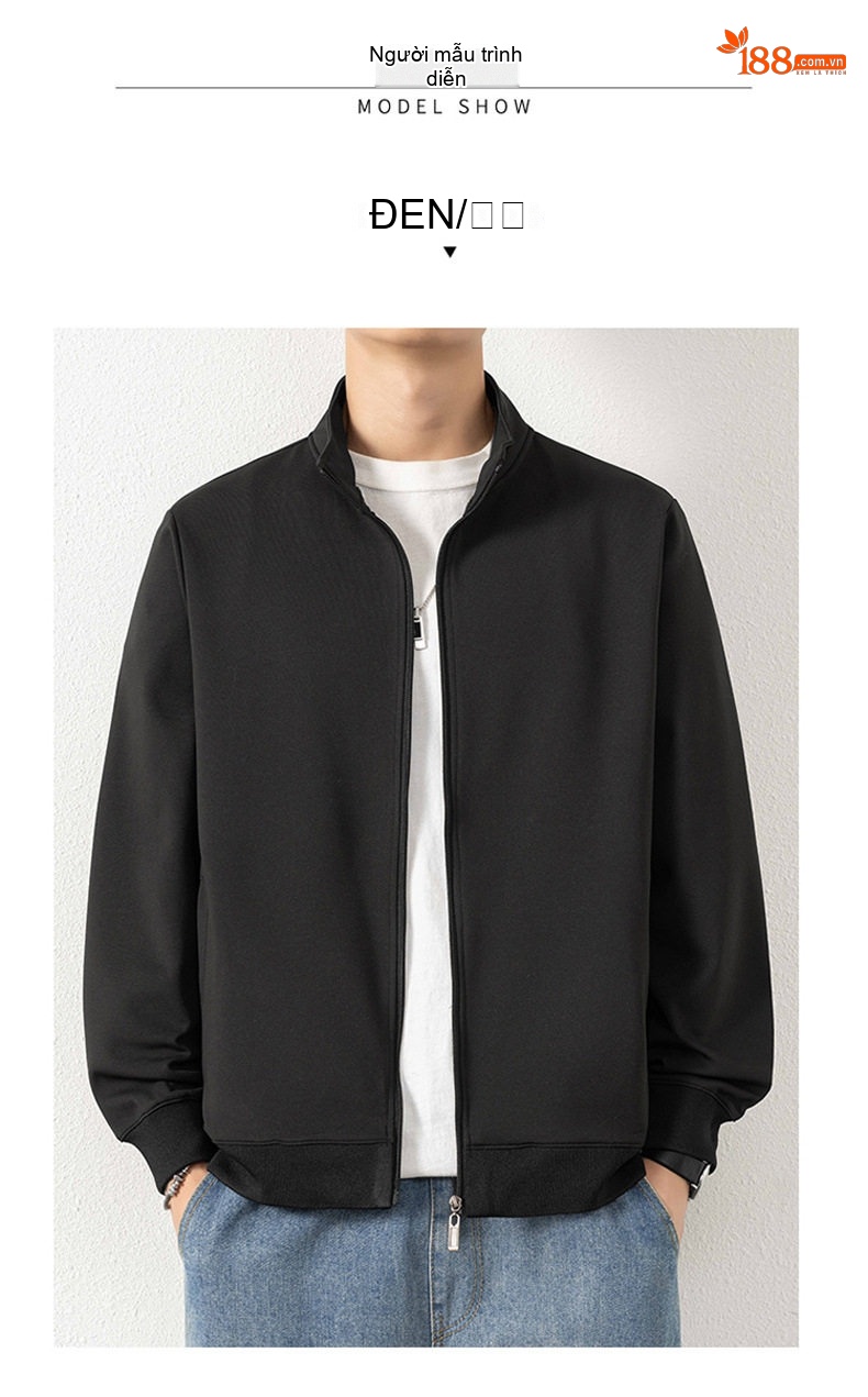 Áo Khoác Bomber Nam Cổ Trụ Khóa Kéo Phong Cách Casual Màu Nâu, Xanh, Đen, Trắng... chi tiết 7