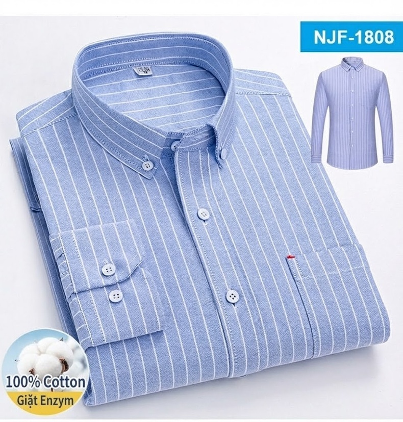 Áo Sơ Mi Tay Dài Cotton Oxford Dáng Rộng Thoải Mái Màu Trắng, Xám, Xanh, Đỏ... chi tiết 20