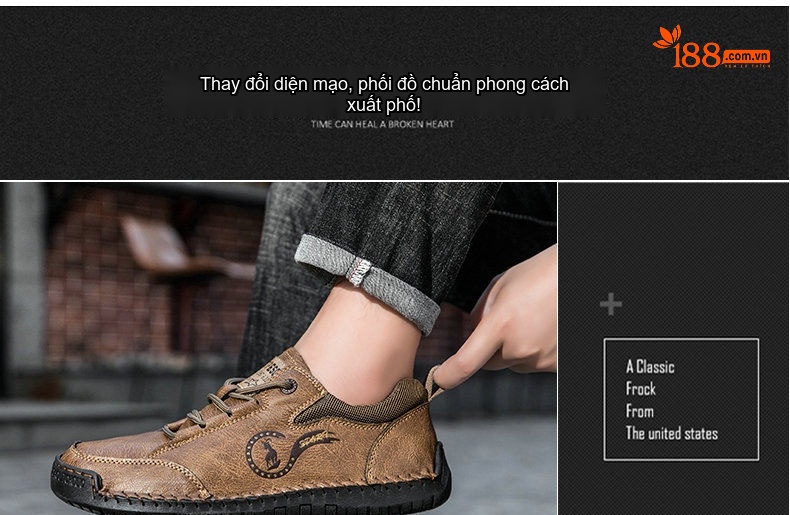 Giày Lười Nam Da Mờ Khâu Tay Thủ Công Chiều Cao Đế Khoảng 2cm Màu Đen, Nâu chi tiết 3
