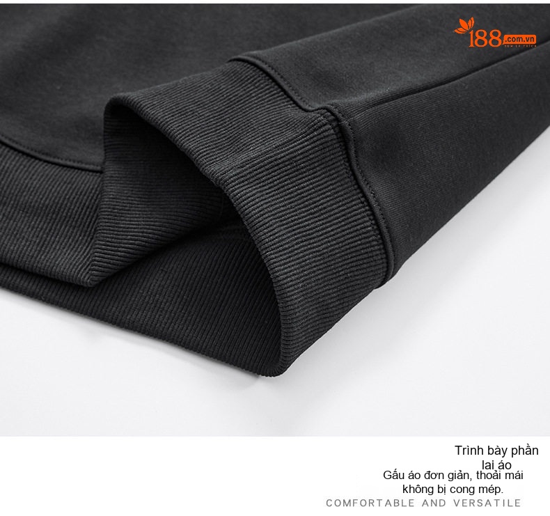 Áo Sweatshirt Nam Cotton Tay Dài Cổ Tròn Túi Hộp Thiết Kế Màu Đen chi tiết 12