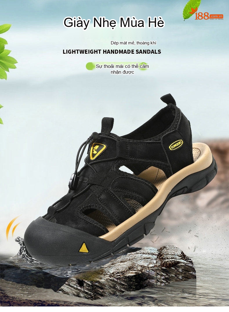 Dép Sandal Nam Bít Mũi Đi Nước Vải Dệt Thoáng Khí Đế Cao 3cm chi tiết 1