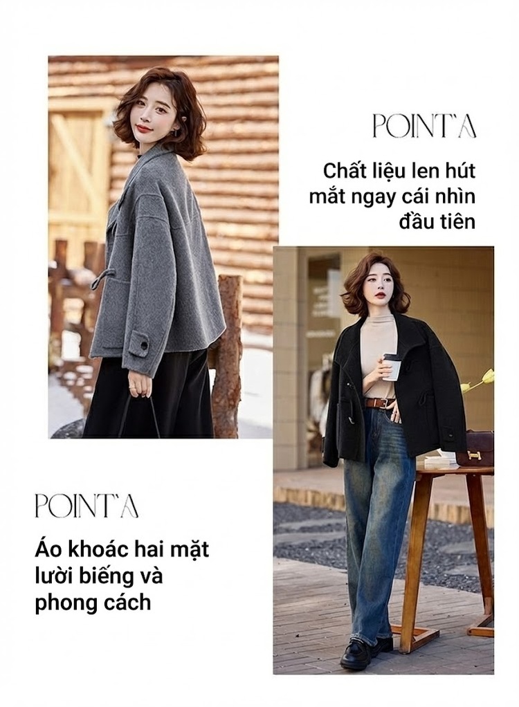 Áo Khoác Lông Cừu Nữ Dáng Ngắn Cúc Sừng Phong Cách Hàn Quốc Màu Đen, Xám, Trắng, Xanh Navy chi tiết 7