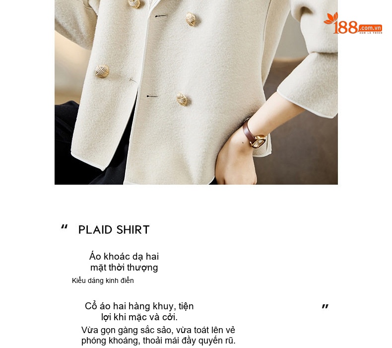 Áo Khoác Dạ Nữ Ngắn Hai Mặt Dáng Blazer Thanh Lịch Màu Be, Nâu chi tiết 7