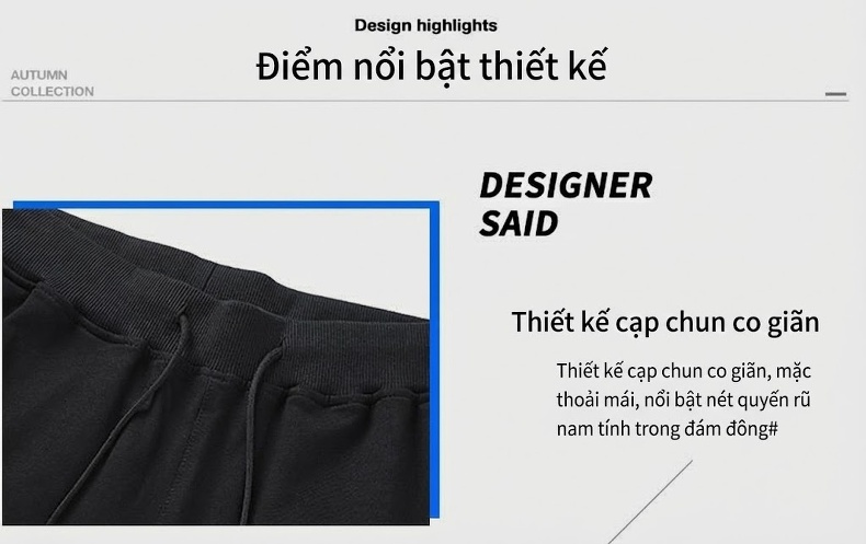 Quần dài nam ống bo dáng rộng lót lông thể thao thu đông chi tiết 6