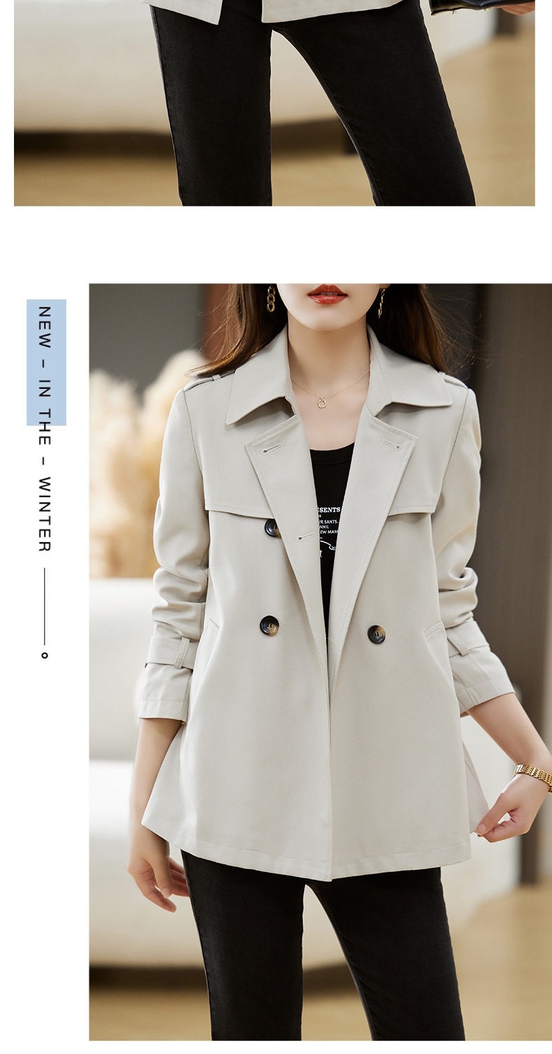 Áo Khoác Ngắn Nữ Dáng Suông Cổ chữ Vest Phong Cách Hàn Quốc Màu Be, Trắng chi tiết 16