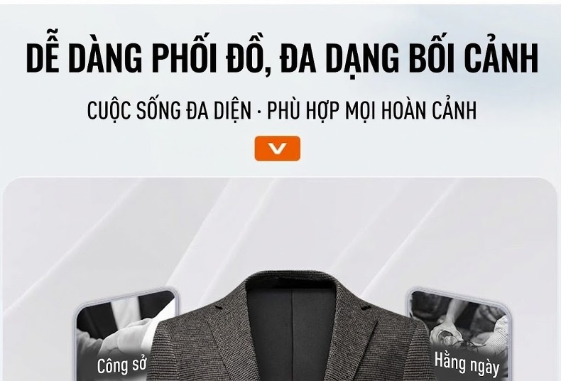 Áo Vest Blazer Nam Họa Tiết Chân Chim Co Giãn Chống Nhăn Dáng Ôm Vừa Vặn Màu Xám chi tiết 13