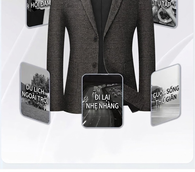 Áo Vest Blazer Nam Họa Tiết Chân Chim Co Giãn Chống Nhăn Dáng Ôm Vừa Vặn Màu Xám chi tiết 14