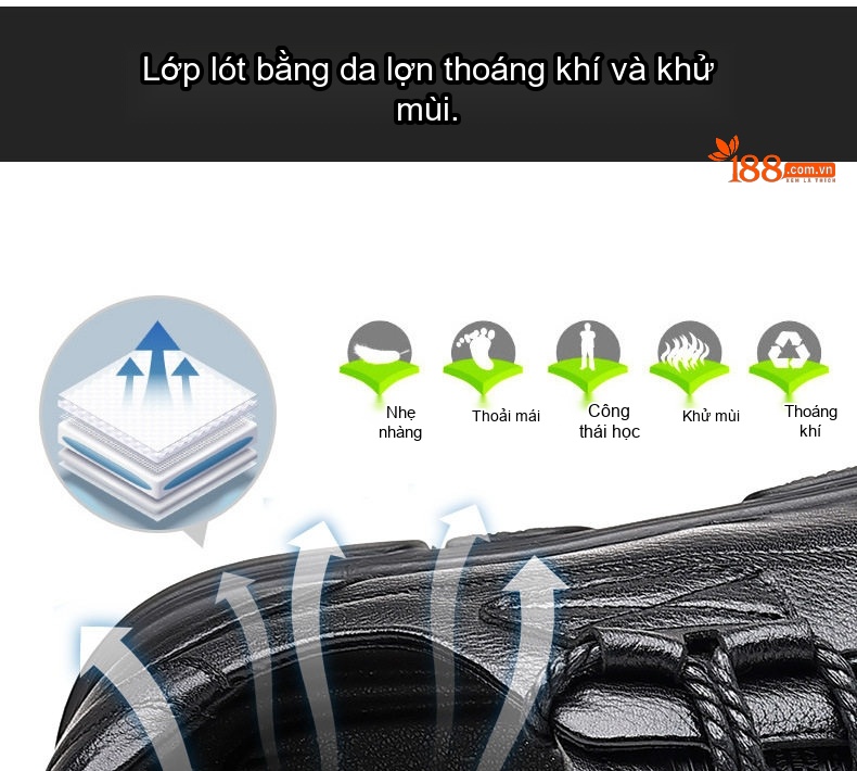Giày Da Bò Nam Buộc Dây Mũi Tròn Phong Cách Thường Ngày Chiều Cao Đế Khoảng 3cm Màu Đen chi tiết 9