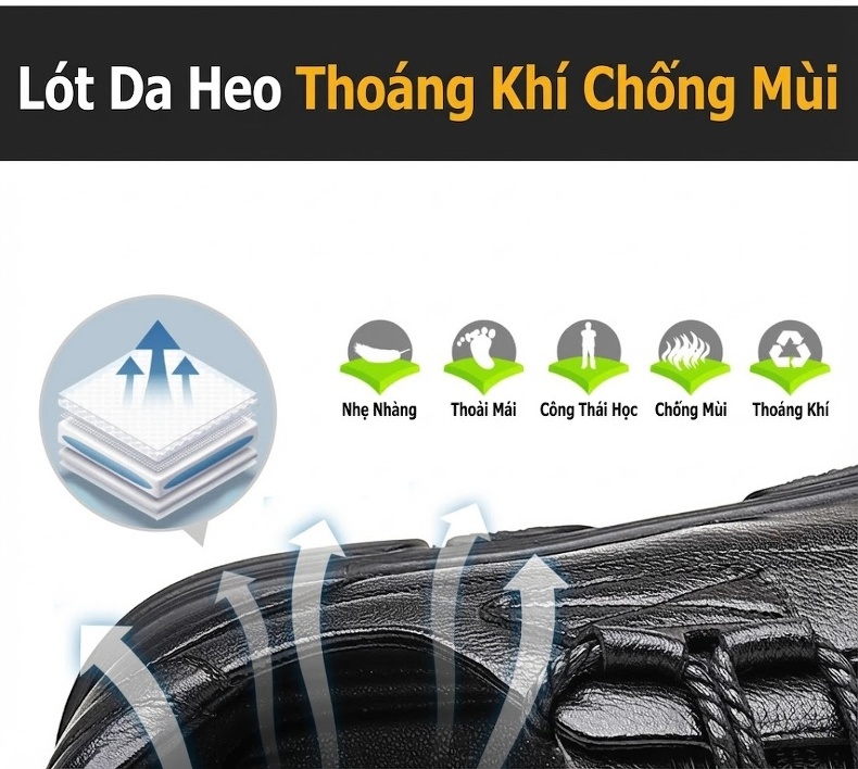 Giày Tây Buộc Dây Nam Da Bò Chiều Cao Đế Khoảng 3cm Màu Đen chi tiết 9