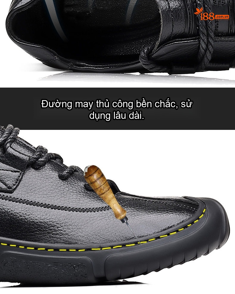 Giày Tây Buộc Dây Nam Da Bò Chiều Cao Đế Khoảng 3cm Màu Đen chi tiết 10