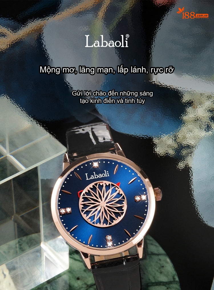 Đồng Hồ Nữ Labaoli Mặt Hoa Hồng Vàng Dây Da Bóng Màu Đen, Nâu, Đỏ, Xanh chi tiết 2