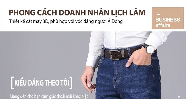 Quần Jean Nam Dáng Suông Co Giãn Thoải Mái Màu Xanh Navy, Đen chi tiết 3