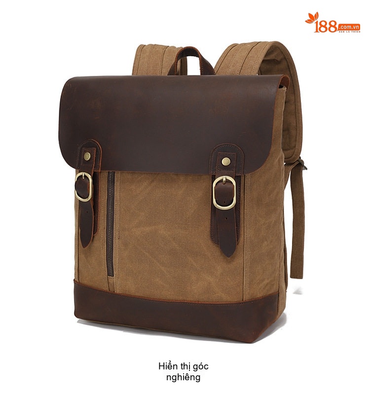 Balo Du Lịch Laptop Vải Canvas Dầu Sáp Chống Thấm Nước Cỡ Lớn Màu Nâu, Xám, Đen, Xanh... chi tiết 17