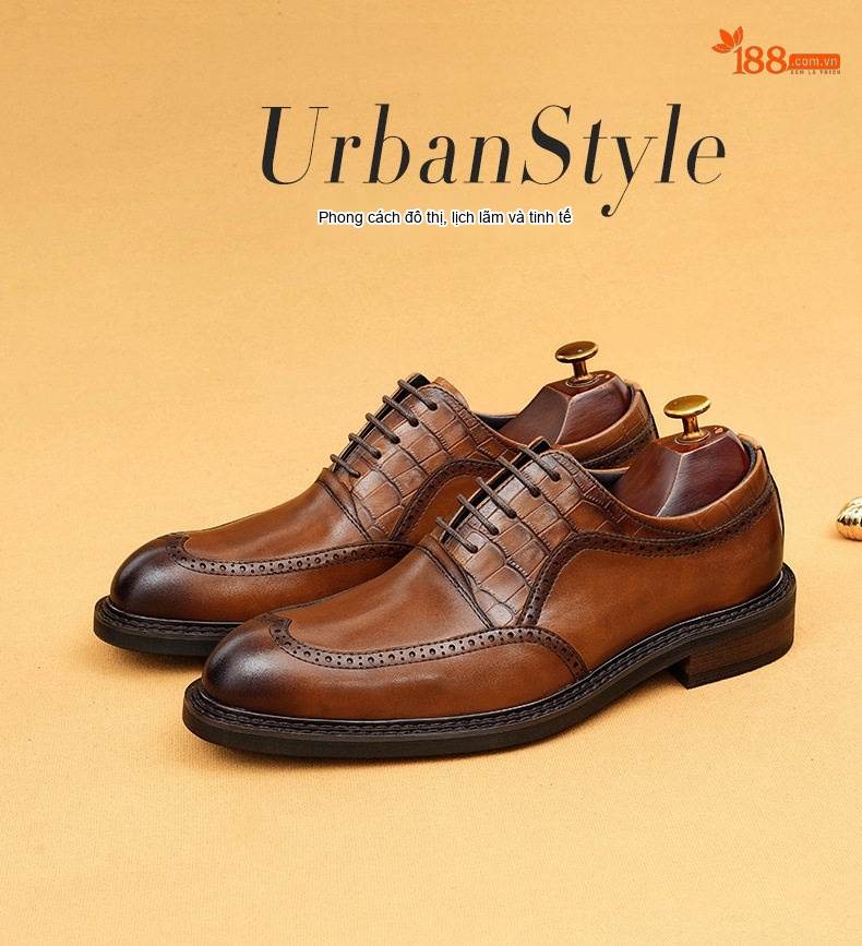 Giày Tây Mũi Nhọn Nam Da Thật Vân Cá Sấu Brogue Chiều Cao Đế Khoảng 3cm Màu Đen, Nâu chi tiết 1