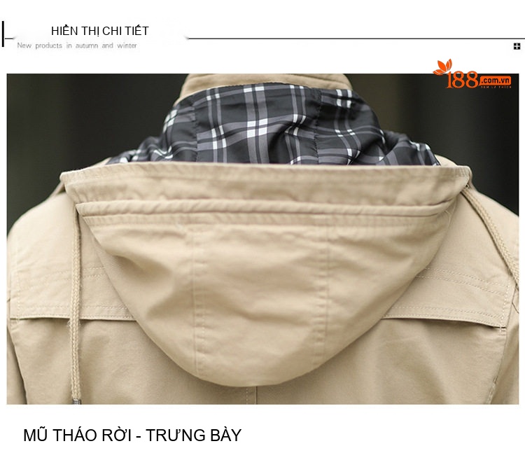 Áo Khoác Gió Nam Có Mũ Trùm Đầu Phong Cách Hàn Quốc Màu Đen, Nâu, Be chi tiết 22