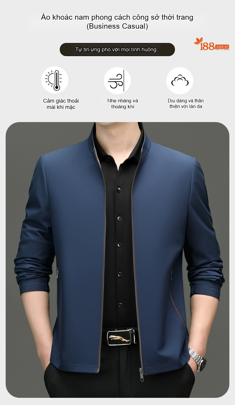 Áo Khoác Bomber Nam Cổ Trụ Mỏng Nhẹ Màu Xanh Navy, Xám, Đen chi tiết 22