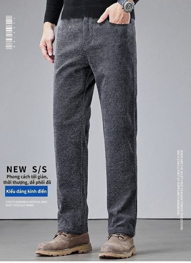 Quần Dài Nam Cotton Lông Cừu Co Giãn Dáng Ôm Vừa Màu Xám, Nâu, Đen chi tiết 1