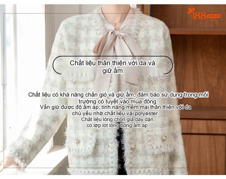 Áo Khoác Nữ Dáng Rộng Dệt Kim Lông Chồn Dày Phong Cách Hàn Quốc Màu Trắng Kem chi tiết 9