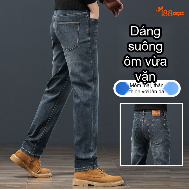 Quần Jean Nam Ống Đứng Co Giãn Thoải Mái Dáng Suông Màu Xanh Denim