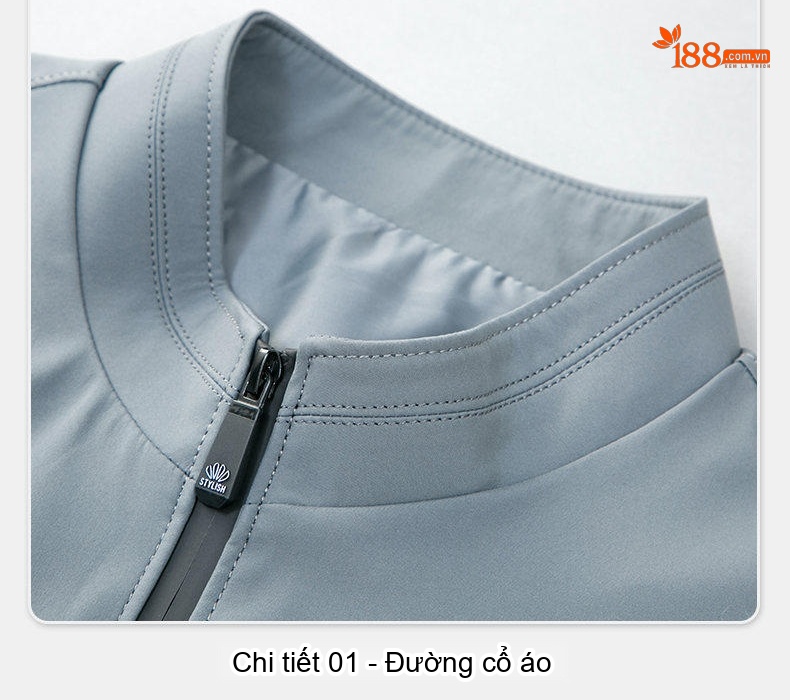 Áo Khoác Bomber Nam Cổ Trụ Dáng Ôm Vừa Vặn Màu Xanh Navy, Xám chi tiết 23