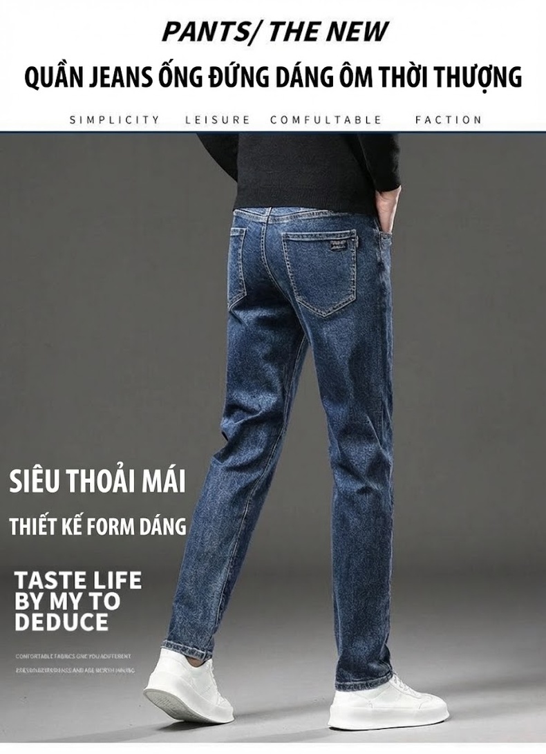 Quần Jeans Dáng Ôm Ống Đứng Nam Màu Xám Khói, Đen, Xanh Navy chi tiết 1