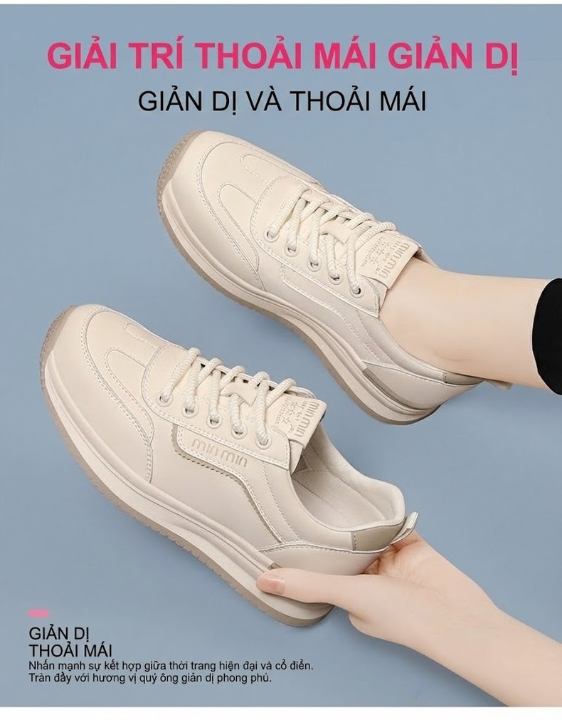 Giày Thể Thao Nữ Da Thật Đế Dày Chiều Cao Đế Khoảng 4cm Màu Trắng chi tiết 2