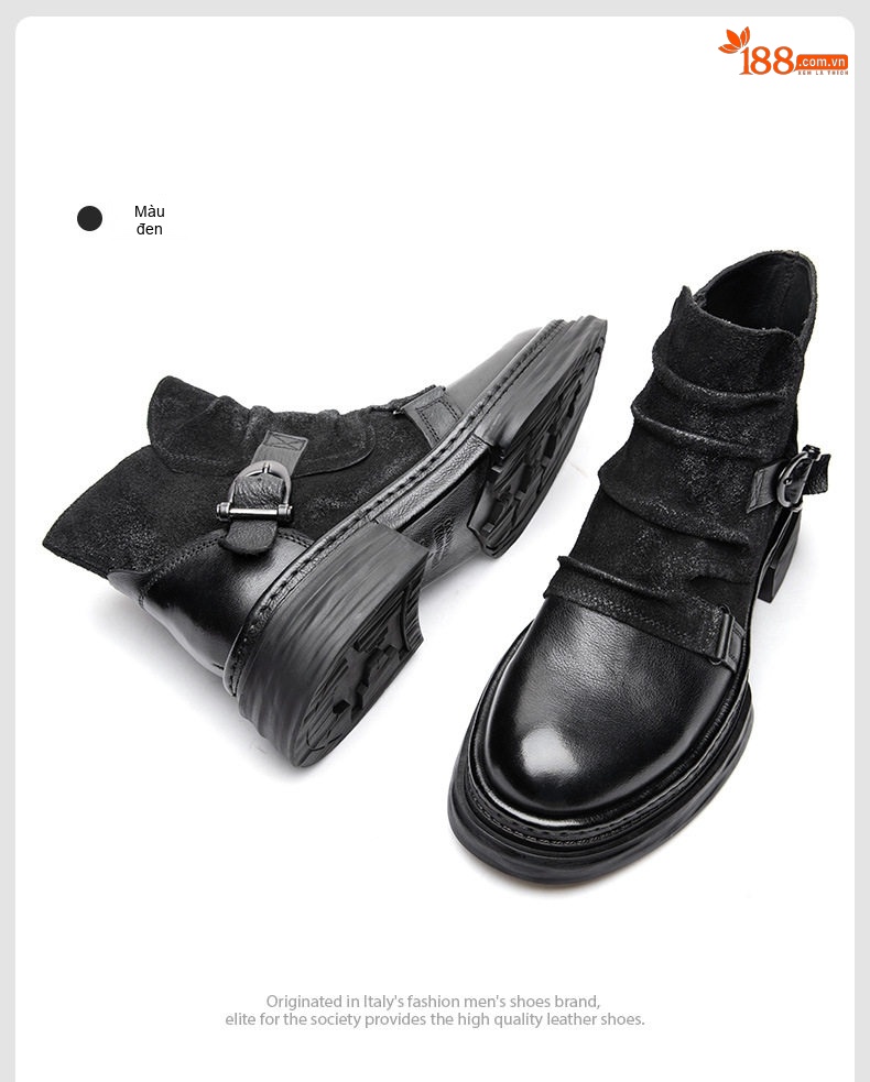 Boot Martin Nam Da Bò Cổ Lửng Phong Cách Mỹ Retro Chiều Cao Đế Khoảng 4cm Màu Đen, Nâu chi tiết 17