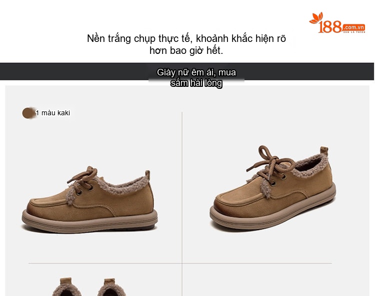 Giày Cotton Nữ Buộc Dây Lót Lông Chiều Cao Đế Khoảng 3cm Màu Nâu, Vàng chi tiết 15