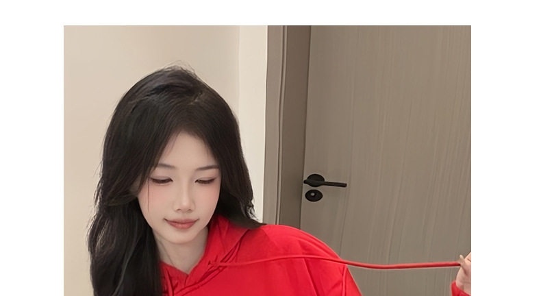 Bộ Đồ Nỉ Hoodie Nữ Phong Cách Tiểu Thư Thời Trang Trẻ Trung Lót Lông Màu Đỏ chi tiết 9