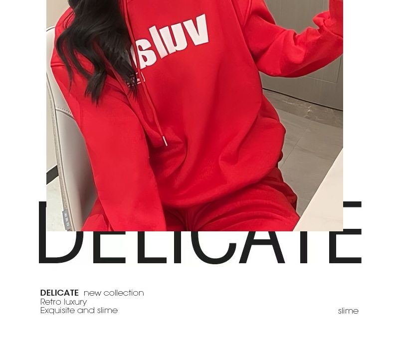 Bộ Đồ Nỉ Hoodie Nữ Phong Cách Tiểu Thư Thời Trang Trẻ Trung Lót Lông Màu Đỏ chi tiết 10
