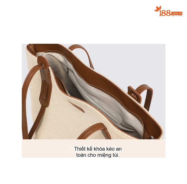 Túi Tote Nữ Vải Canvas Lớn Đeo Vai Đi Làm Hàng Mới 2025 Màu Be, Nâu, Đen chi tiết 3