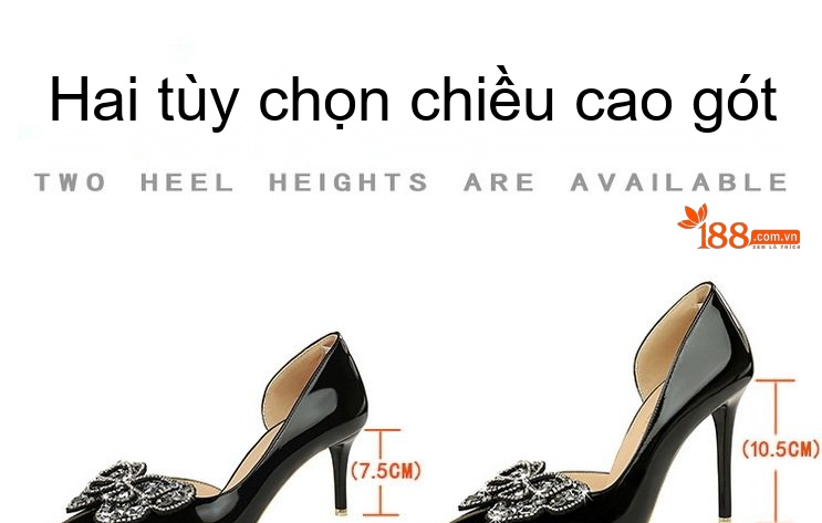 Giày Cao Gót Nữ Da Bóng Hở Bên Chiều Cao Đế Khoảng 8cm Đính Đá Màu Đen chi tiết 1