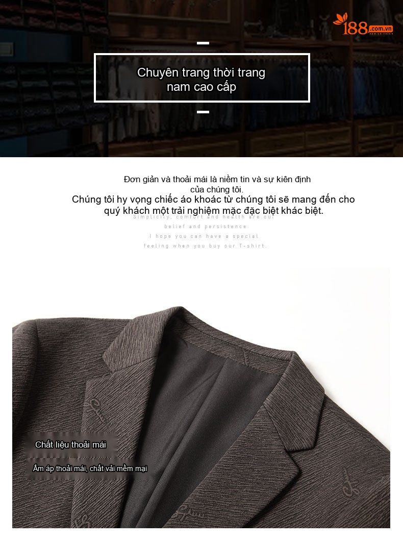Áo Blazer Nam Dáng Ôm Vừa Họa Tiết Jacquard Phong Cách Doanh Nhân Màu Nâu, Đen chi tiết 5