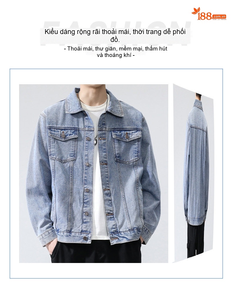 Áo Khoác Jean Nam Cotton Dáng Rộng Phong Cách Hàn Quốc chi tiết 3