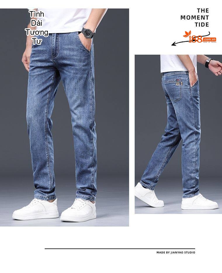 Quần Jean Nam Ống Đứng Co Giãn Màu Xanh Mờ, Xanh Đậm, Xám chi tiết 14