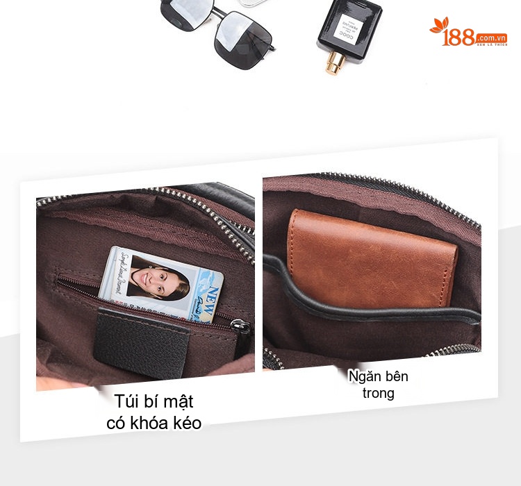 Túi Đeo Chéo Nam Da Thật Phong Cách Hàn Quốc Màu Đen chi tiết 9