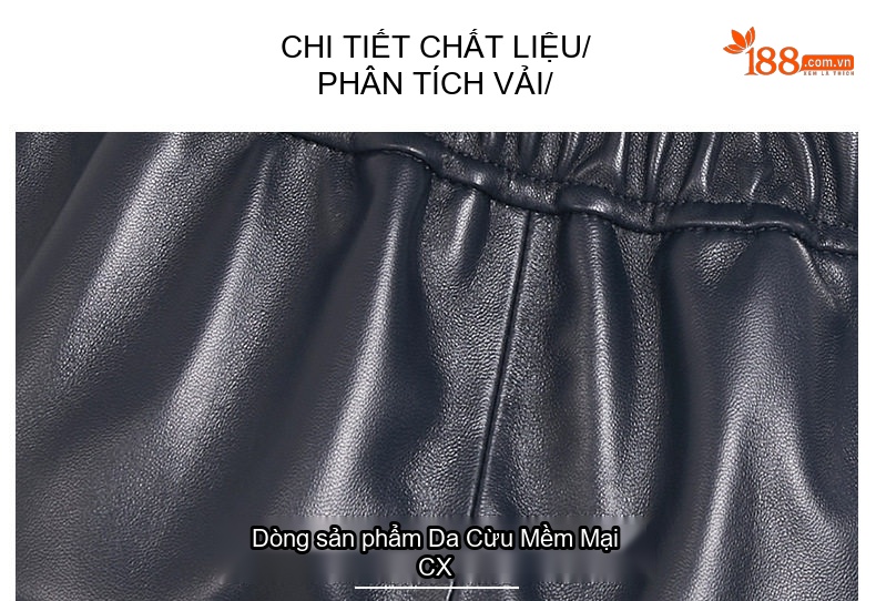 Quần Short Nữ Da Thật Lưng Cao Ống Rộng Phong Cách Thanh Lịch Màu Đen chi tiết 2