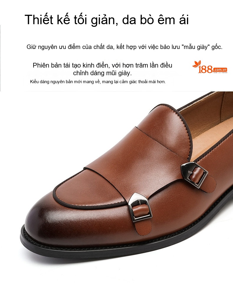 Giày Lười Nam Da Thật Hai Khóa Chiều Cao Đế Khoảng 3cm Màu Nâu chi tiết 7
