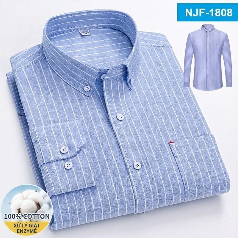 Áo Sơ Mi Tay Dài Cotton Oxford Dáng Rộng Thoải Mái Màu Trắng, Xám, Xanh, Đỏ...