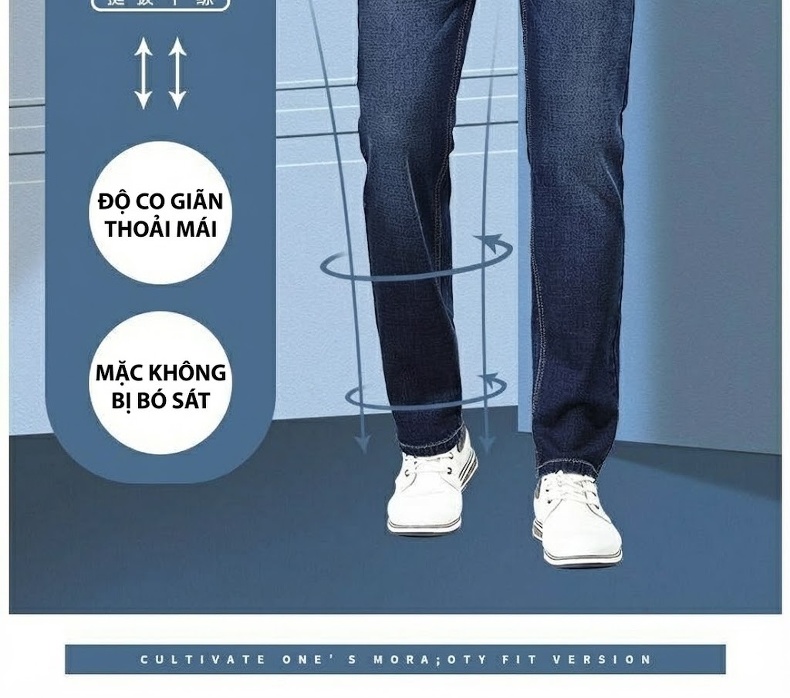Quần Jeans Dài Nam Ống Đứng Co Giãn Thoải Mái Màu Xanh Dương Đậm chi tiết 10