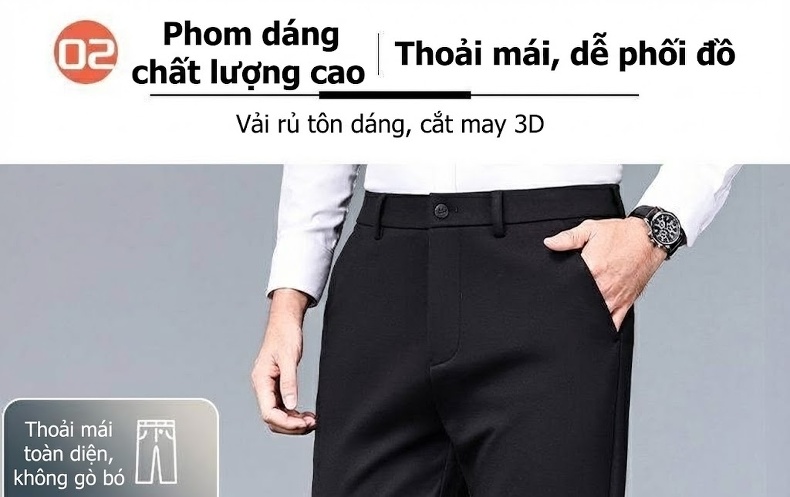 Quần Tây Nam Ống Đứng Dáng Ôm Vải Lông Cừu Dày Dặn Chống Nhăn Màu Đen chi tiết 8