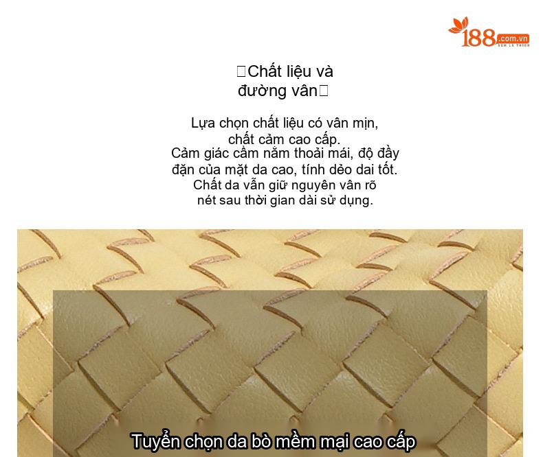 Túi Đeo Vai Nữ Da Thật Dáng Trăng Khuyết Đan Dây Phong Cách Thanh Lịch Màu Vàng Be chi tiết 12