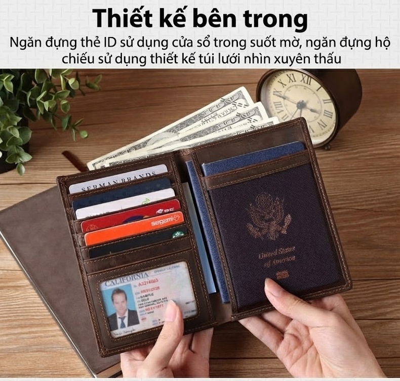 Ví Đựng Hộ Chiếu Da Thật Chống RFID Phong Cách Âu Mỹ Màu Nâu, Đen chi tiết 2