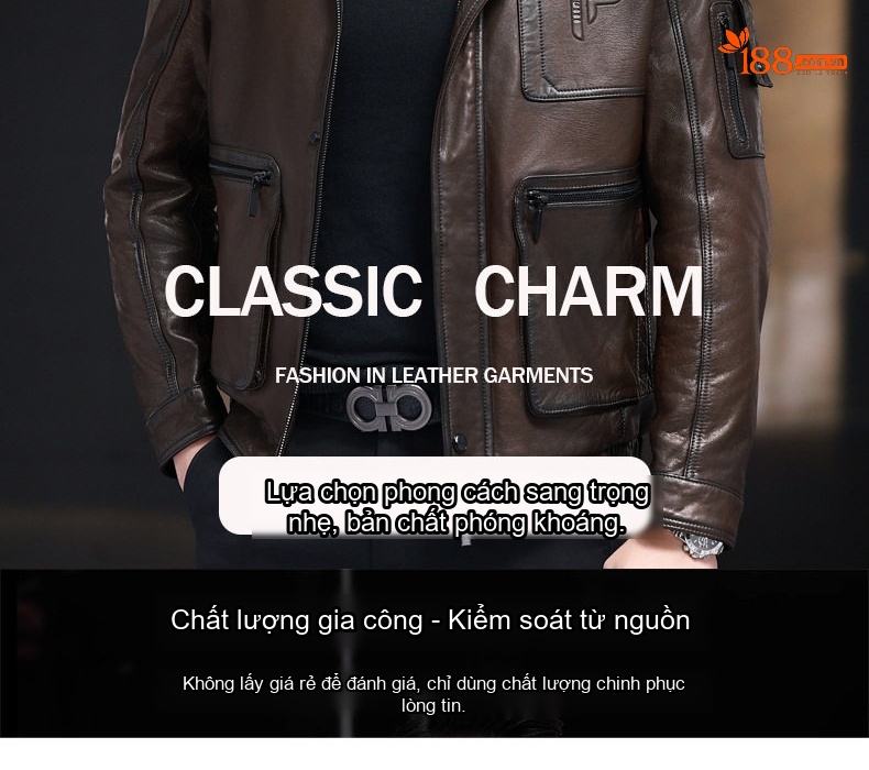 Áo Khoác Da Cừu Nam Kiểu Dáng Biker Slimfit Thời Trang Màu Đen, Nâu chi tiết 2