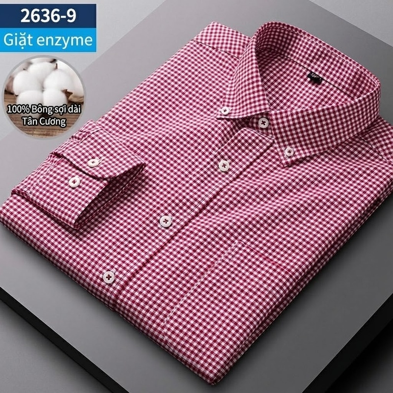 Áo Sơ Mi Nam Tay Dài Cotton Oxford Giặt Nước Kẻ Caro Mặc Đơn Giản Lót Trong Công Sở Màu Trắng, Xanh Dương, Xám, Hồng...