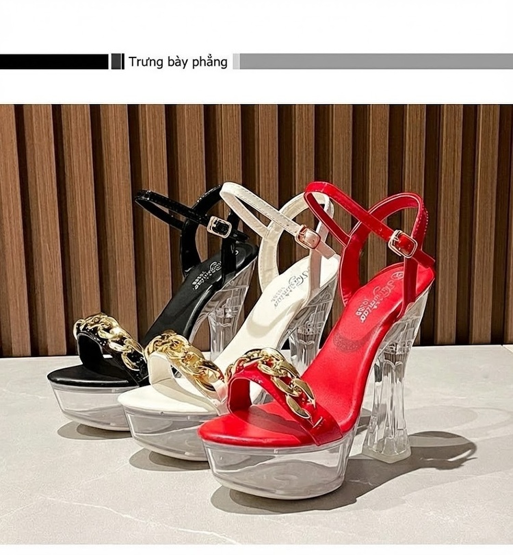 Giày Sandal Cao Gót Nữ Quai Ngang Da Bóng Gót Cao 10cm - 12cm Màu Đen, Đỏ, Trắng chi tiết 11