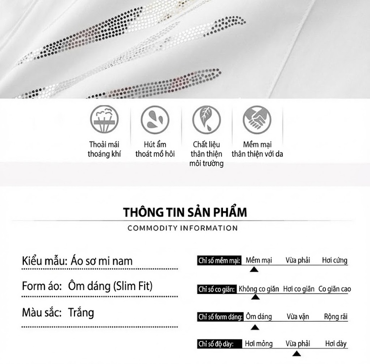 Áo Sơ Mi Nam Tay Dài Cổ Bẻ Họa Tiết Lá Lấp Lánh Màu Trắng chi tiết 5