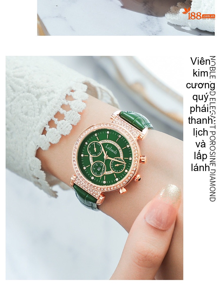 Đồng Hồ Nữ LabaoLi Dây Da Mặt Đính Đá Thời Trang Màu Cam, Đỏ, Xanh Lá, Trắng... chi tiết 14