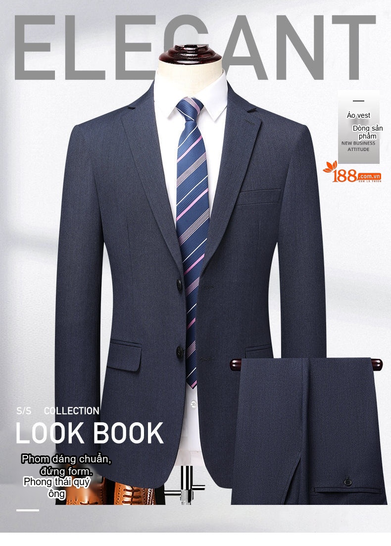 Bộ Vest Nam Wool Lịch Lãm Công Sở Mùa Thu Đông Màu Xanh Navy chi tiết 1